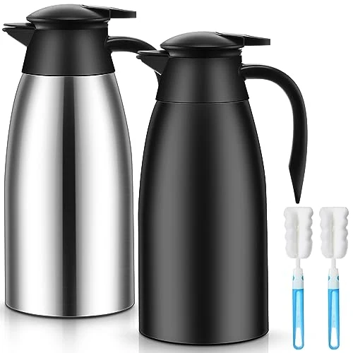 Solid 2 Pcs Thermal Coffee Carafe Insulated Stainless Steel Coffee Carafe for Hot Liquid Vacuum Thermal Pot Creamer Pitcher Dispenser with Brushes Keeping Hot Water Milk 2 Count User-Friendly