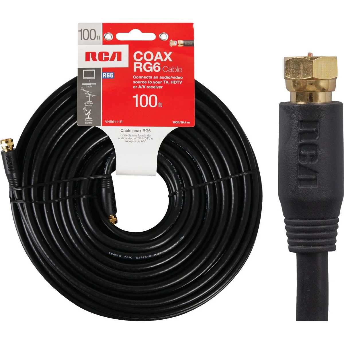 Premium Material RCA 100 Ft. Black Digital RG6 Coaxial Cable Coaxial Cable Consistent