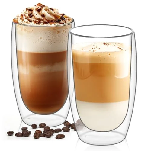 Genuine 15oz Double Wall Glass Coffee Mugs 2 Count High-Quality