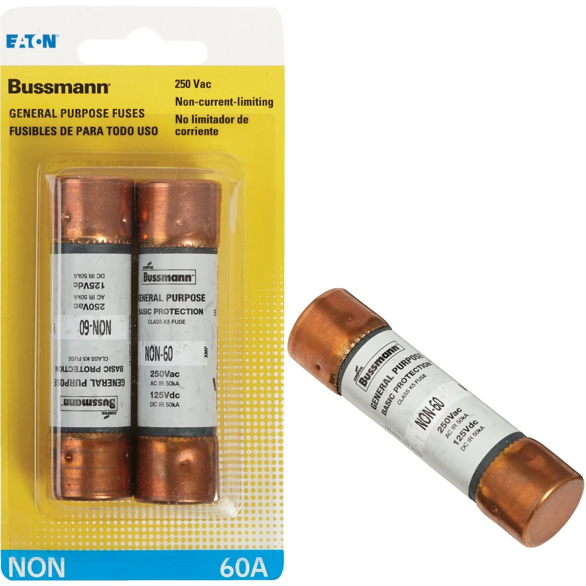 World-Class Bussmann 60A NON Cartridge General Purpose Cartridge Fuse 2-Pack Professional