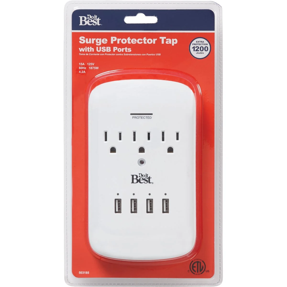 First-Class Do it 3-Outlet 4-USB 1200J White Plug-In Surge Protector Proven