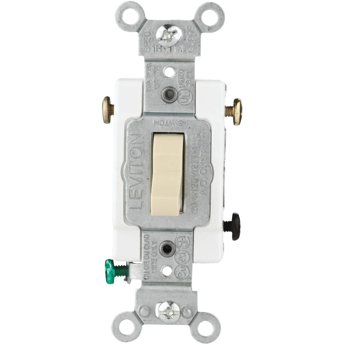 Modern Leviton Toggle Ivory 20A Grounding Quiet 3-Way Switch Solid