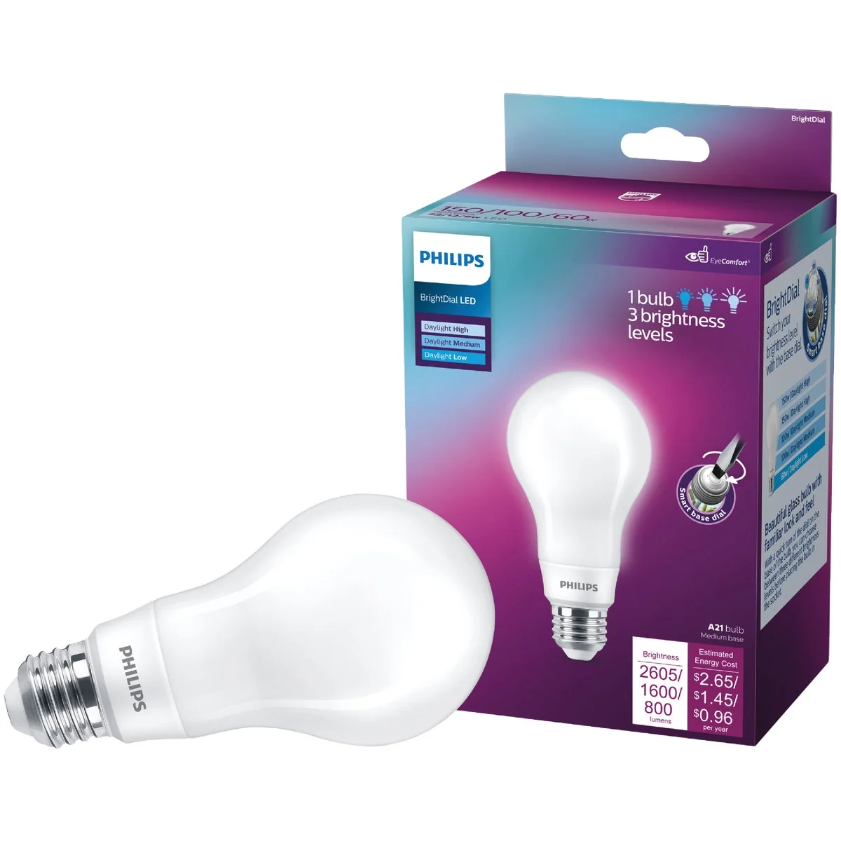 Authentic Philips BrightDial 150 100 60W Equivalent Daylight A21 Medium LED Light Bulb Practical