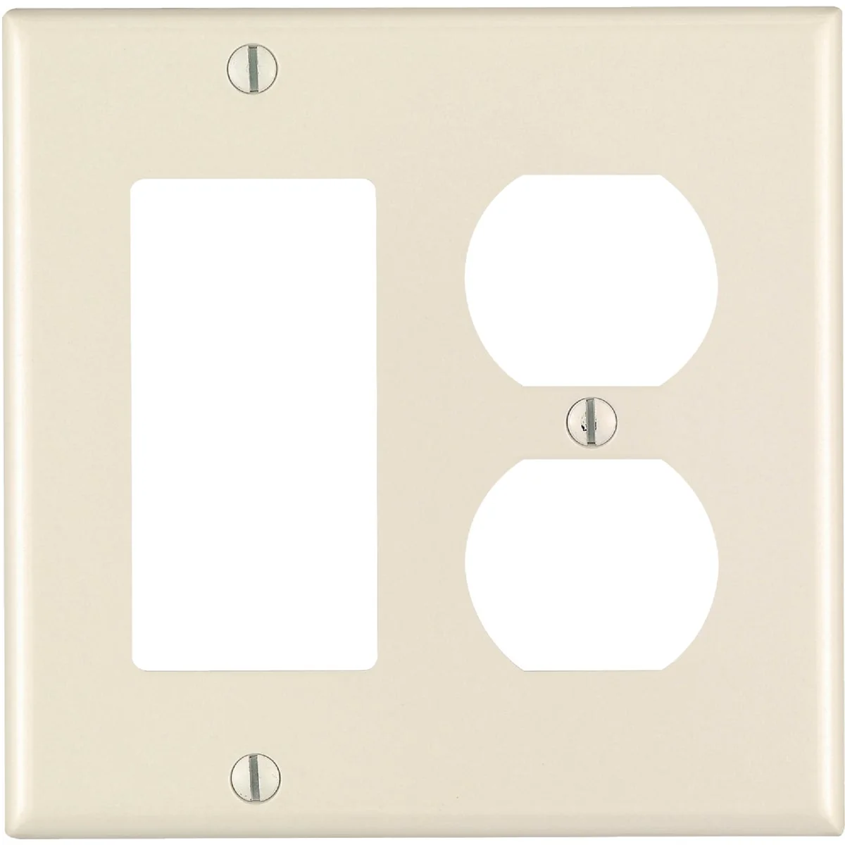 Original Leviton 2-Gang Smooth Plastic Single Rocker Duplex Outlet Wall Plate Light Almond Fast