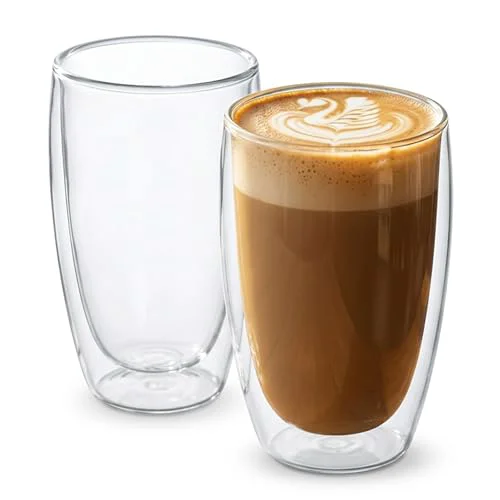 Easy-to-Use 17oz Double Wall Glass Coffee Mugs Set of 2 2 Count Flexible