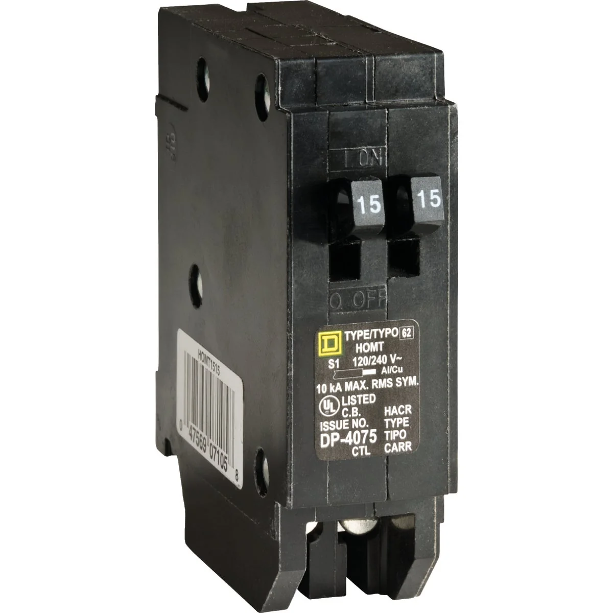 Detailed Square D Homeline 15A 15A Twin Single-Pole Standard Trip Tandem Circuit Breaker Environmentally Friendly