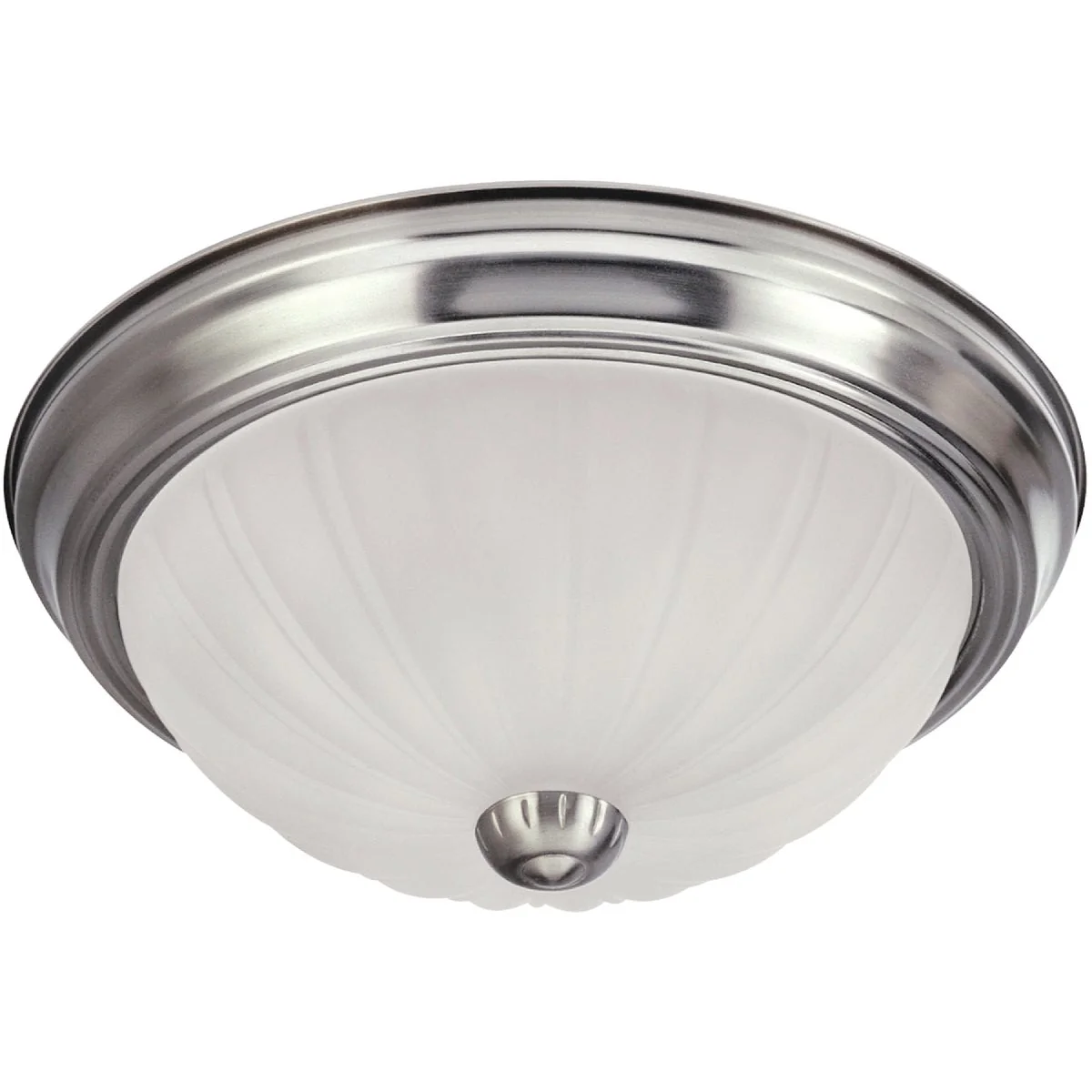 Premium Material Home Impressions 13 In. Brushed Nickel Incandescent Flush Mount Ceiling Light Fixture with Frosted Melon Glass Safe