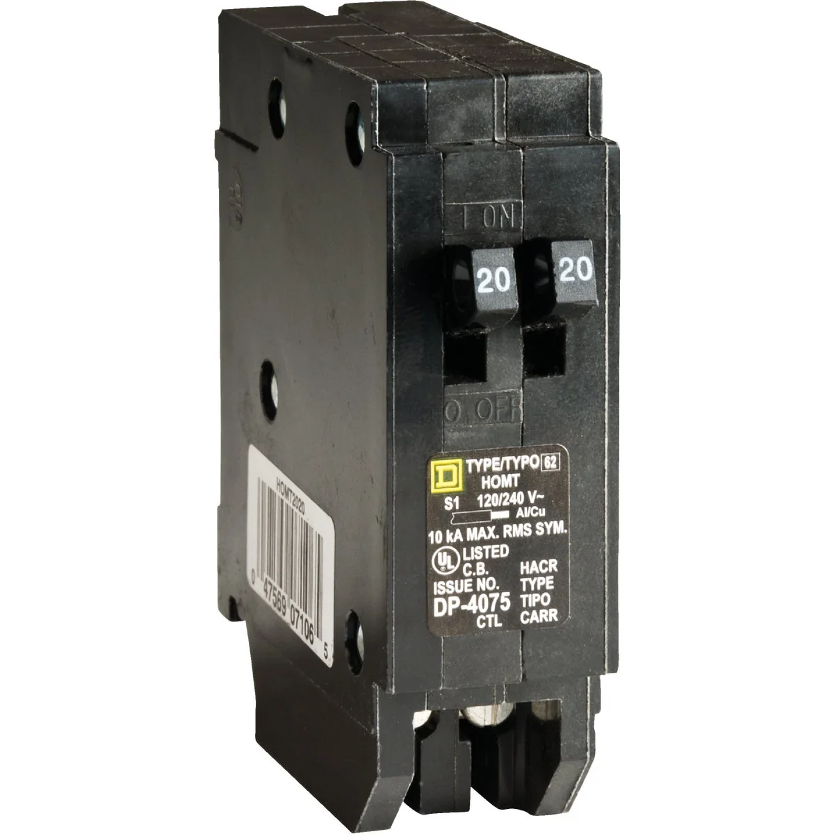 Fast Square D Homeline 20A 20A Twin Single-Pole Standard Trip Tandem Circuit Breaker High-Grade