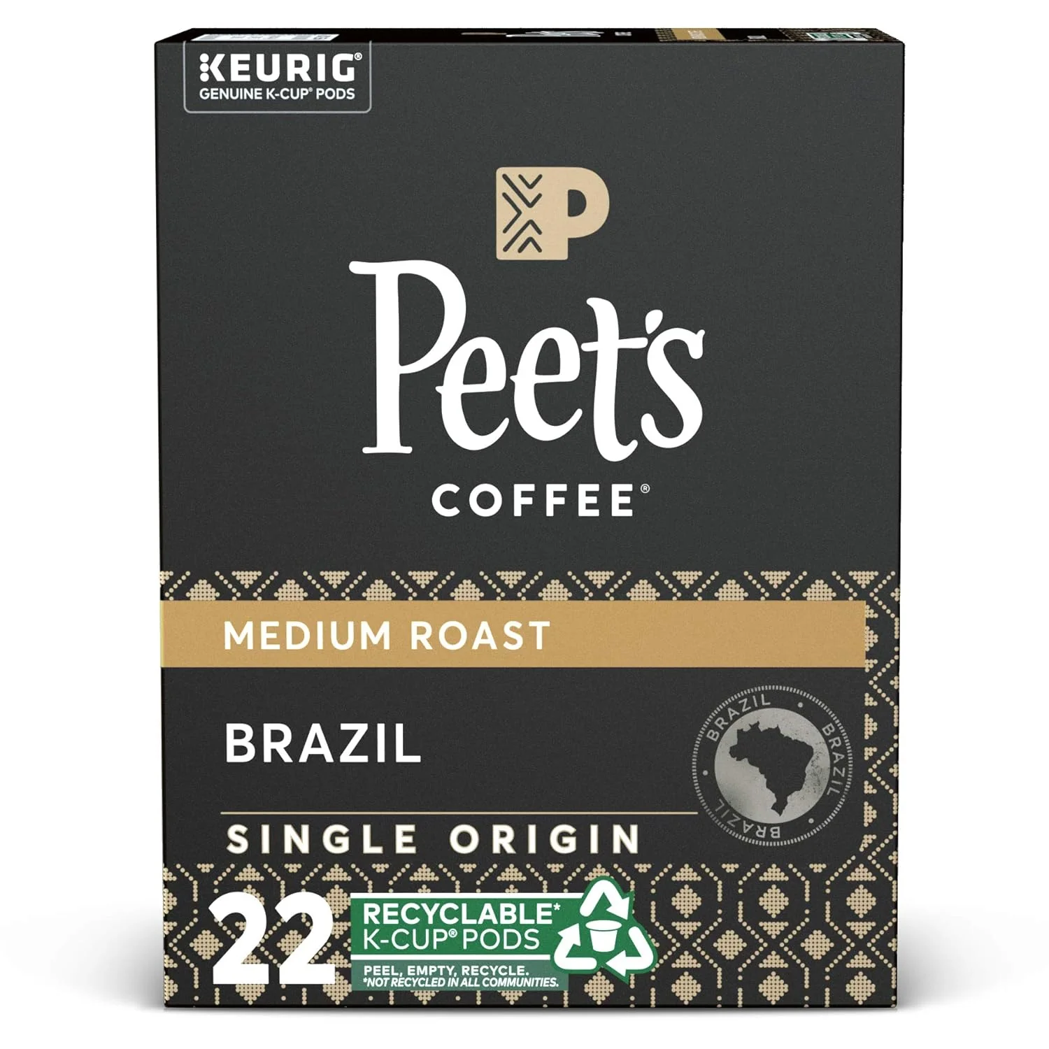 Trusted Peet's Coffee Single Origin Brazil Medium Roast 22 Count Single Serve K-Cup Coffee Pods for Keurig Coffee Maker Pure