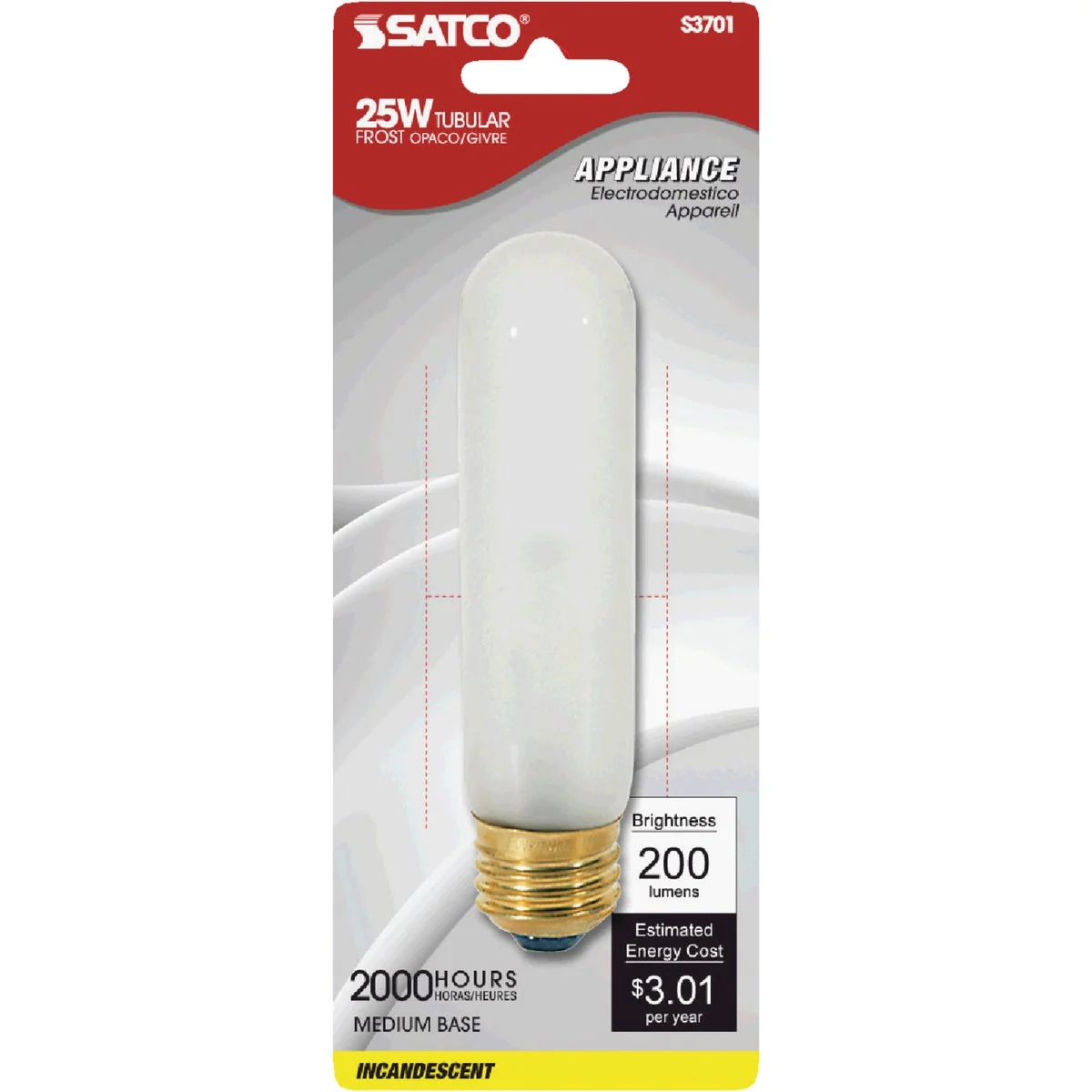 Refined Satco 25W Frost Medium Base T10 Incandescent Tubular Appliance Light Bulb Practical
