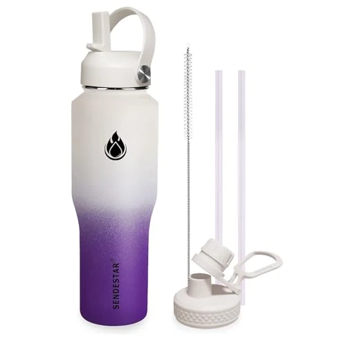 Fast 32oz Water Bottle Wide Mouth Stainless Steel Vacuum Insulated Double Wall with 2 Straw Lids Fit in Any Car Cup Holder TXIN Fine Crafted