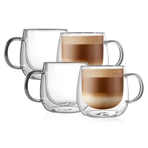 Durable 16oz Double Walled Glass Coffee Mugs 4 Count Environmentally Friendly