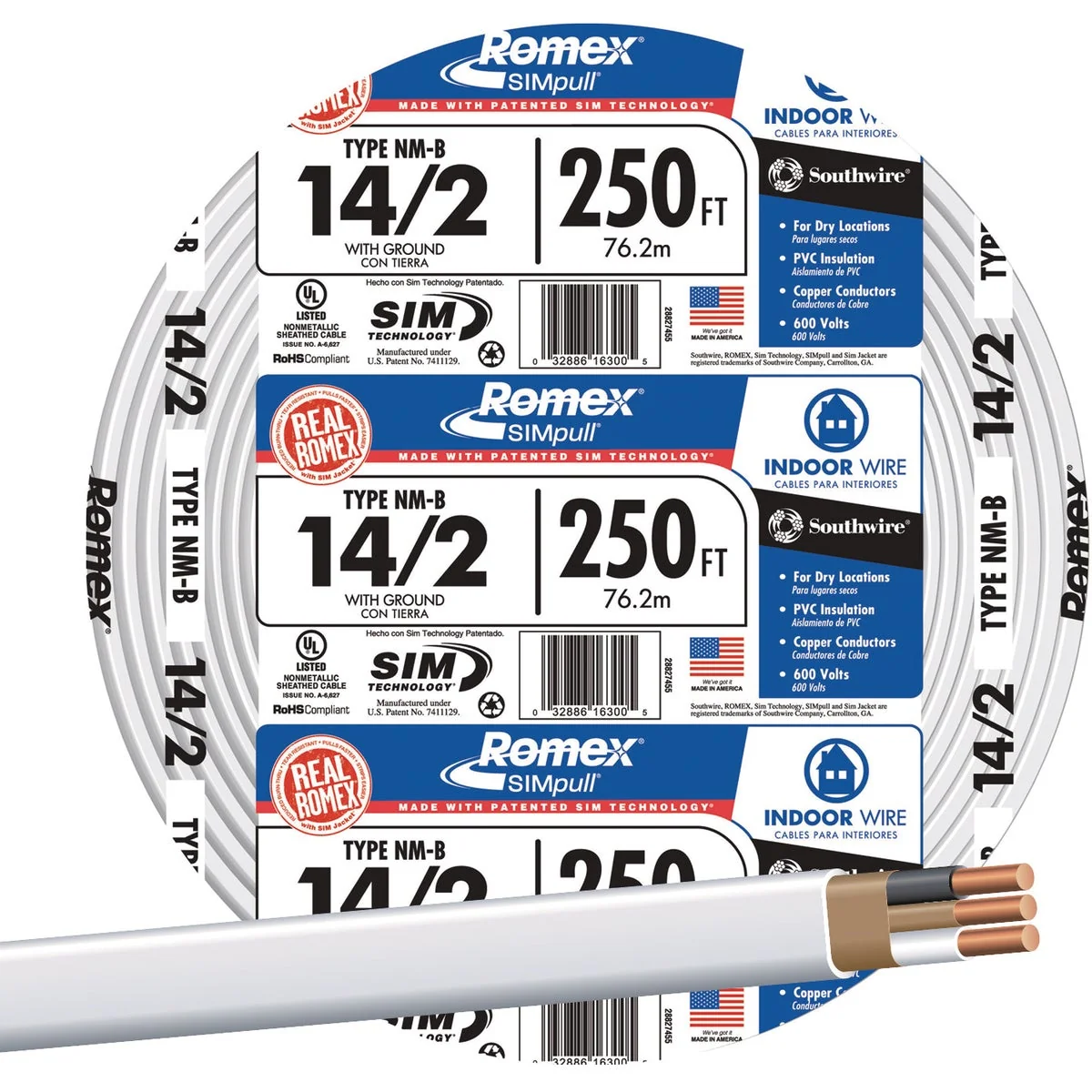 Stylish Romex 250 Ft. 14-2 Solid White NMW G Electrical Wire Official