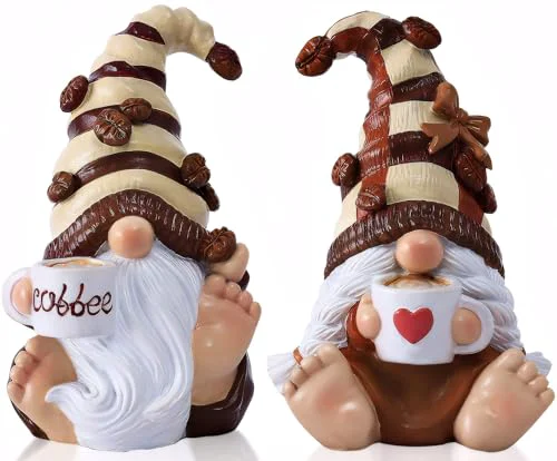 Professional 2PCS Coffee Gnomes FigurinesFigurines Mother's Day Decorations Kitchen Shelf Decor Tiered Tray Table Ornament Coffee Bar Accessories Decor Elfs Statue Cute Resin Housewarming Gifts for Women 2 Count Traditional
