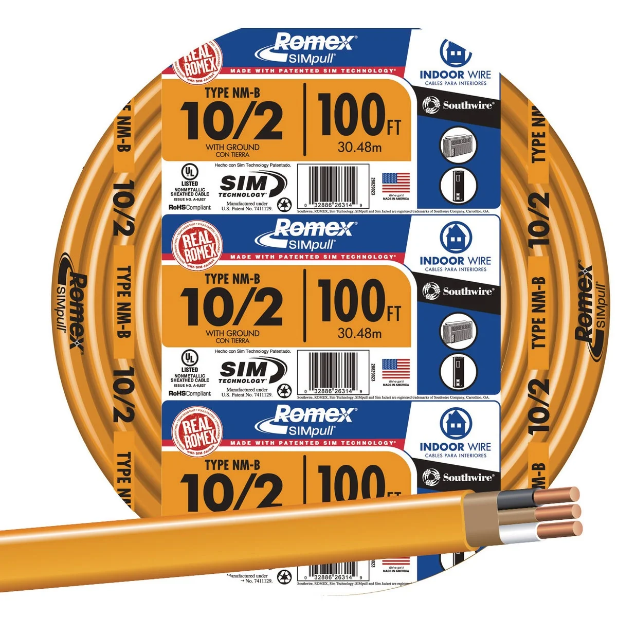 Functional Romex 100 Ft. 10-2 Solid Orange NMW G Electrical Wire Recyclable
