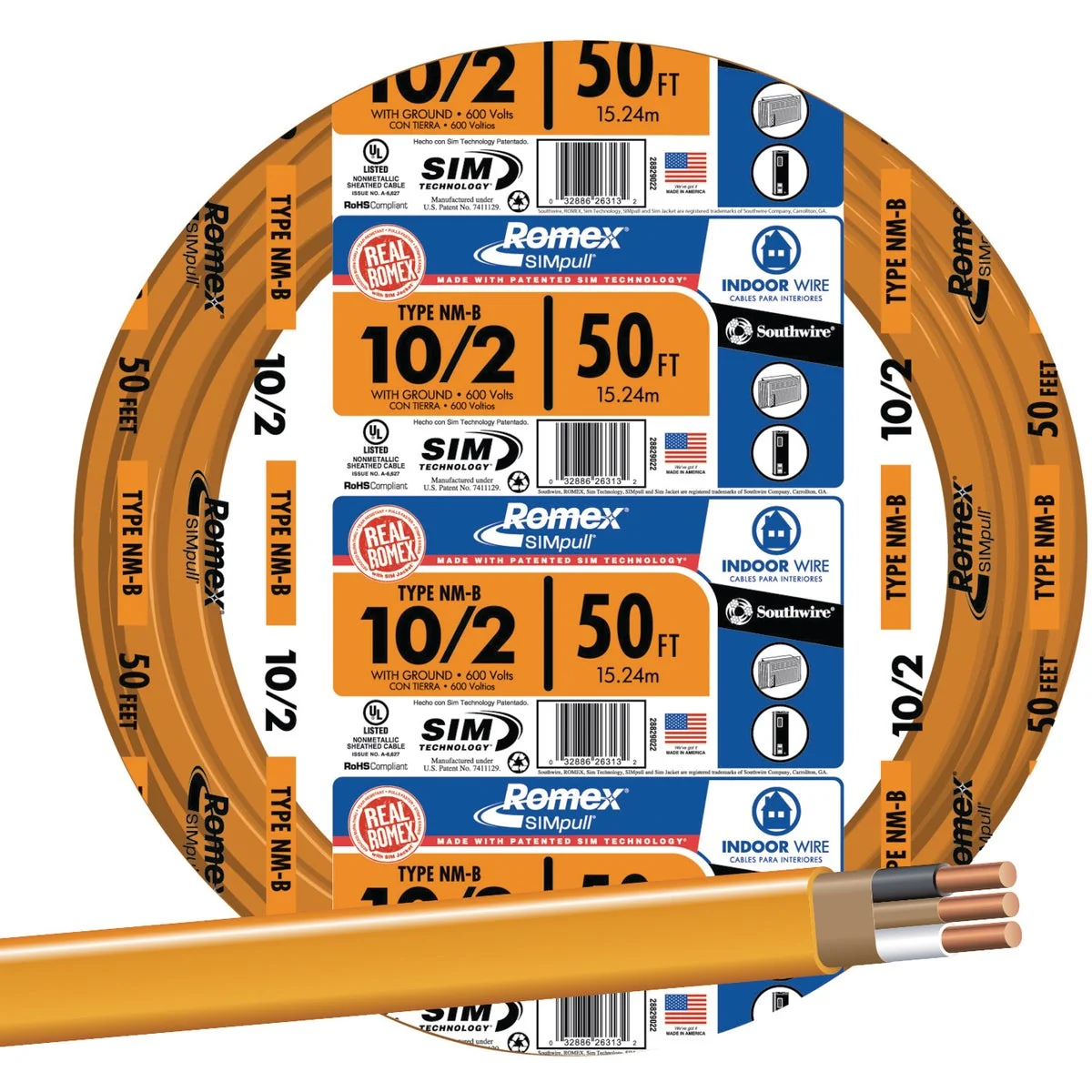 Carefully Designed Romex 50 Ft. 10-2 Solid Orange NMW G Electrical Wire Premium Material