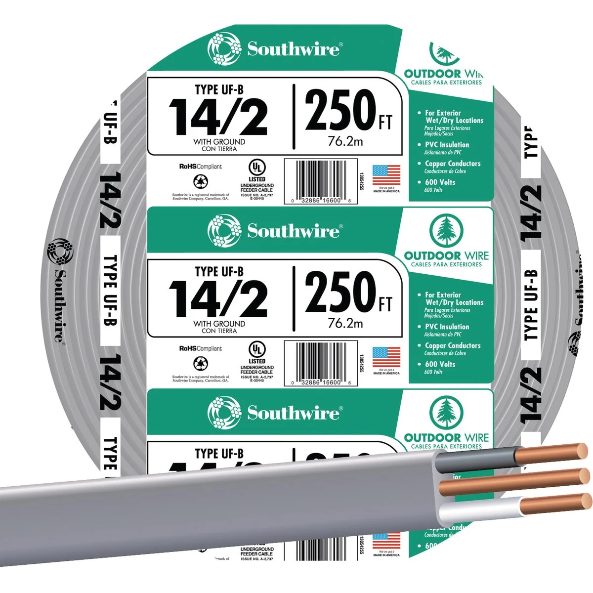 High-Performance Southwire 250 Ft. 14 AWG 2-Conductor UFW G Electrical Wire Safe