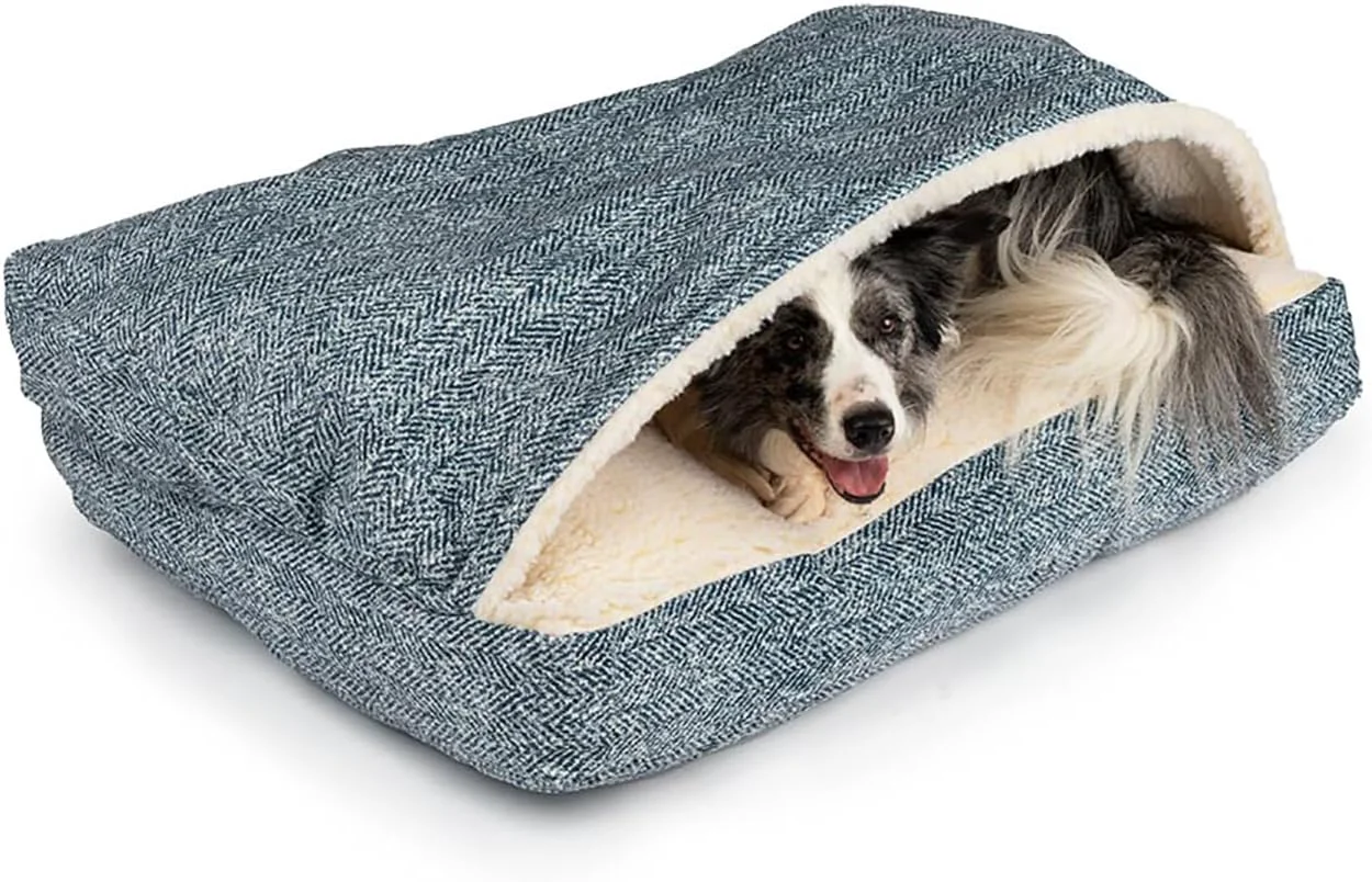 Classic Snoozer Pet Products Luxury Rectangle Cozy Cave Dog Bed with Microsuede Showdog Collection Small Palmer Indigo Green