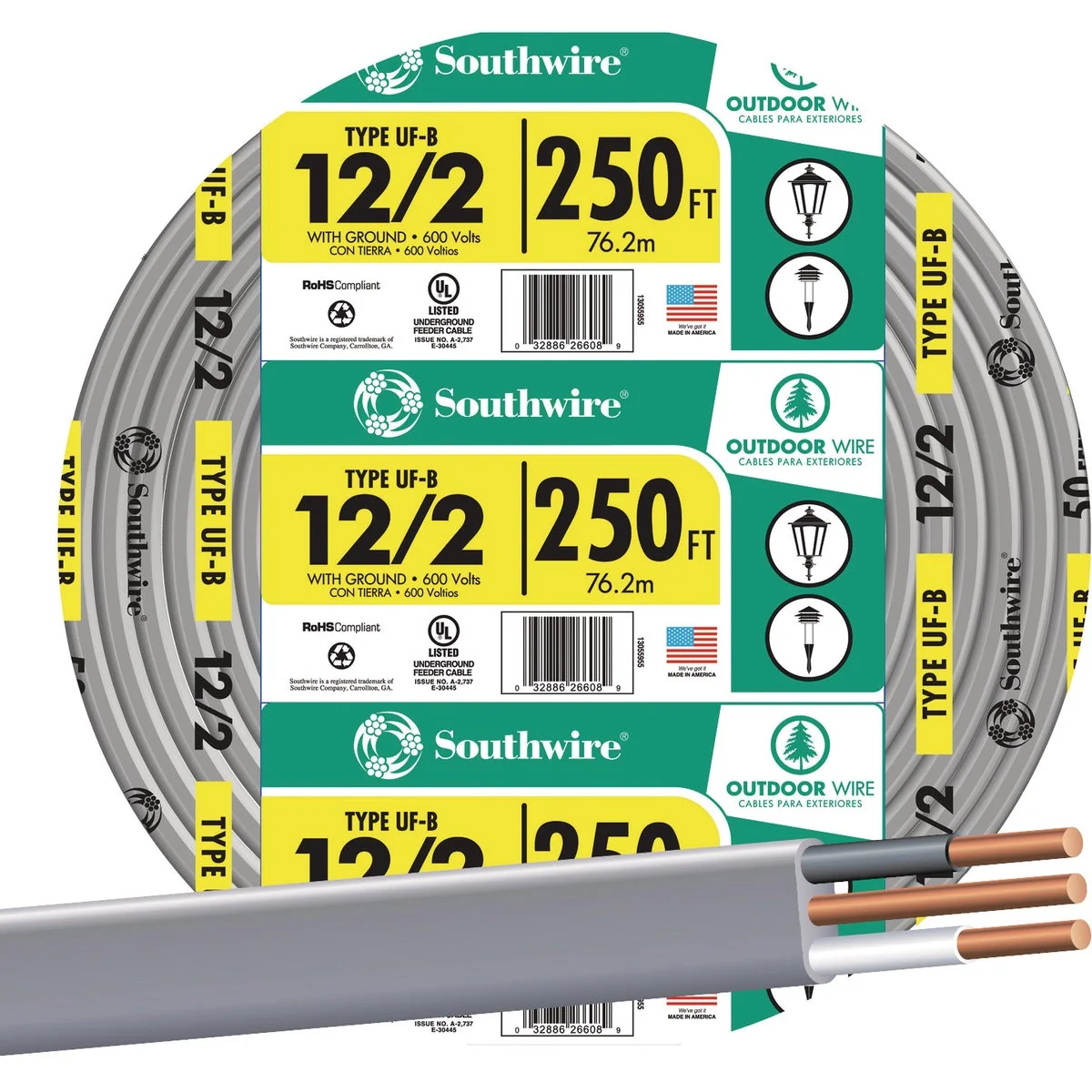 Classic Southwire 250 Ft. 12 AWG 2-Conductor UFW G Electrical Wire Proven