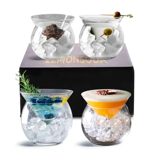 Fine Crafted Stemless Martini Glasses with Chiller 4 Count Outstanding