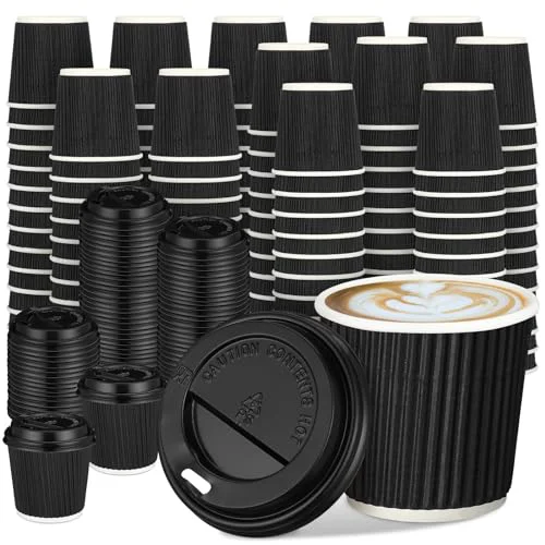Organic 100 Set 4oz Disposable Espresso Coffee Cups with Lids Natural