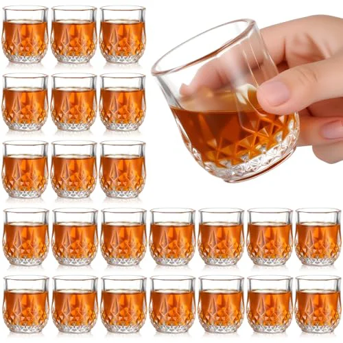 Eco-Friendly 24 Pcs 2.7 oz Mini Shot Glasses Set Whiskey Tasting Glasses Heavy Duty Base Clear Shot Cup Cute Cordial Mini Wine Cups for Bourbon 24 Count Relaxed