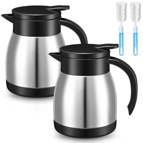 Exclusive 2 Pcs Thermal Coffee Carafe Insulated Stainless Steel Coffee Carafe for Hot Liquid Vacuum Thermal Pot Creamer Pitcher Dispenser with Brushes Keeping Hot Water Milk 2 Count Stylish