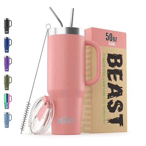 Professional Beast 50 oz Tumbler with Handle Stainless Steel Vacuum Insulated Coffee Ice Cup Double Wall Travel Flask Contemporary