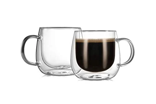 Efficient 12oz Double Walled Glass Coffee Mugs 2 Count Premium Material