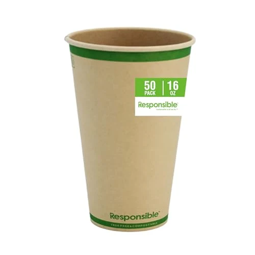 Authentic Compostable 16 oz Paper Cups 50 Count Easy-to-Use