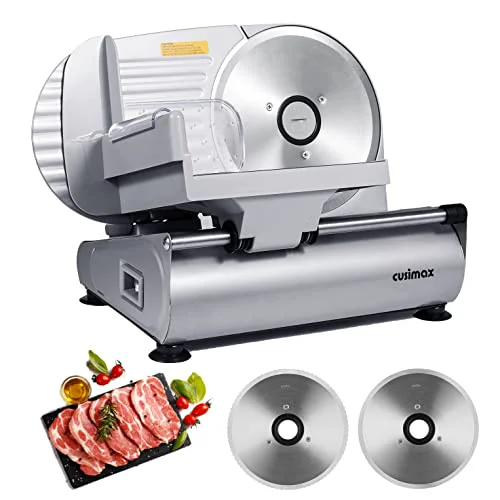 Premium Material Meat Slicer CUSIMAX Electric Deli Food Slicer with Two 7.5'Removable Stainless Steel Blades and Pusher Authentic