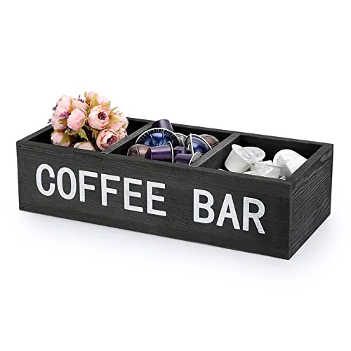 Reusable Coffee Bar Wooden Storage Box with Removable Grids Practical