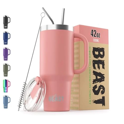 First-Class Beast 42 oz Tumbler with Handle Stainless Steel Vacuum Insulated Coffee Ice Cup Double Wall Travel Flask Functional
