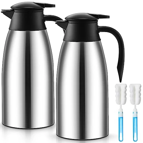 Sophisticated 2 Pcs Thermal Coffee Carafe Insulated Stainless Steel Coffee Carafe for Hot Liquid Vacuum Thermal Pot Creamer Pitcher Dispenser with Brushes Keeping Hot Water Milk 4 Count Comfortable