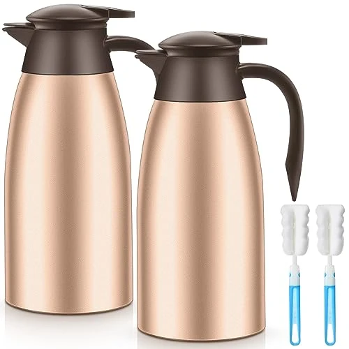 Fine 2 Pcs Thermal Coffee Carafe Insulated Stainless Steel Coffee Carafe for Hot Liquid Vacuum Thermal Pot Creamer Pitcher Dispenser with Brushes Keeping Hot Water Milk Premium Material