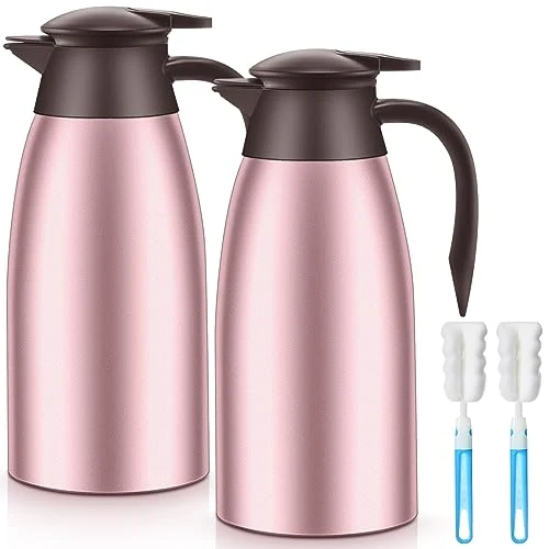Sophisticated 2 Pcs Thermal Coffee Carafe Insulated Stainless Steel Coffee Carafe for Hot Liquid Vacuum Thermal Pot Creamer Pitcher Dispenser with Brushes Keeping Hot Water Milk 2 Count High-Grade