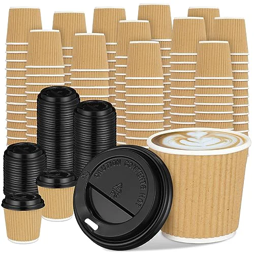 Flexible 100 Set 4oz Disposable Espresso Coffee Cups with Lids Pure