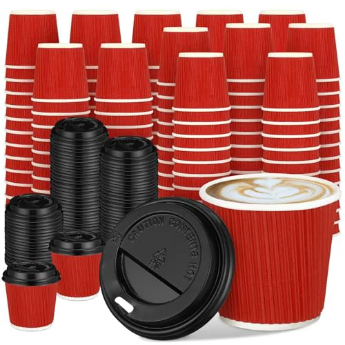 Professional 100 Set 4oz Disposable Espresso Coffee Cups with Lids 100 Count Durable