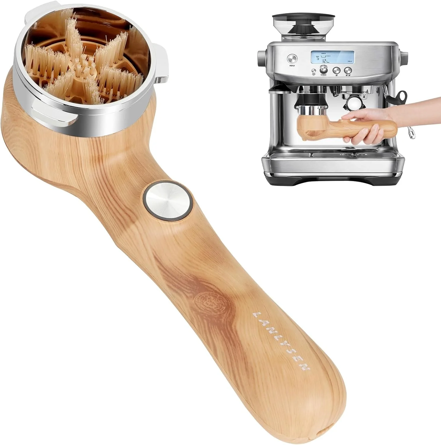Traditional Espresso Coffee Machine Cleaning Brush Wood grain color espresso machine electric cleaning brush 360° Totally enclosed cleaning espresso brush Compatible with 54mm Breville Machines Durable