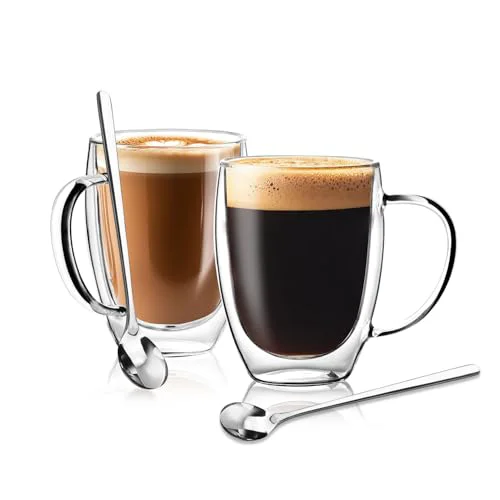 Premium Material Double Wall Glass Coffee Mugs 12 OZ 2 Count Pure