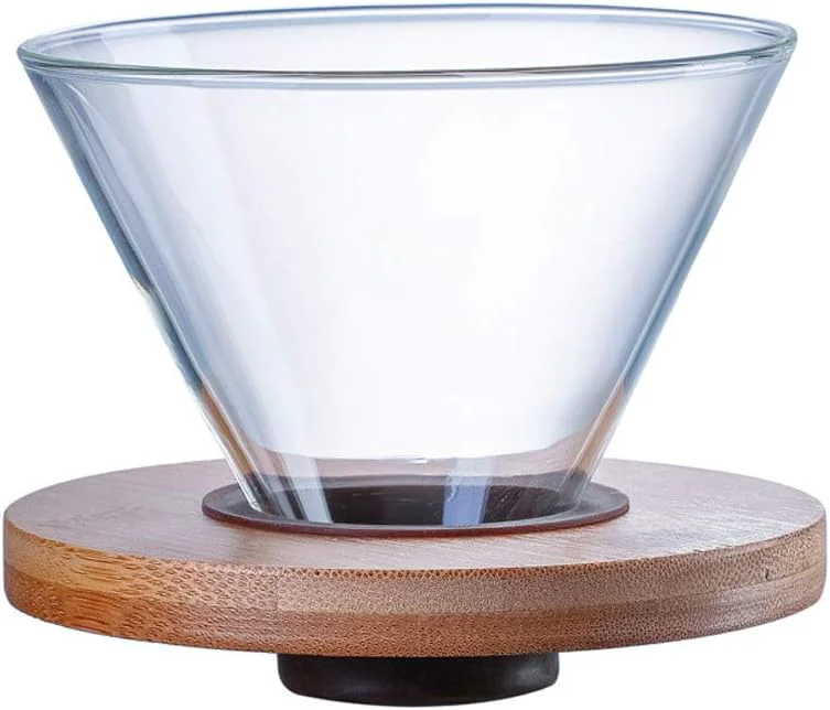 Consistent Transparent Glass Coffee Dripper Coffee Filter Holder Coffee Filter Cone with Wooden Pad Coffee Funnel Minimalist