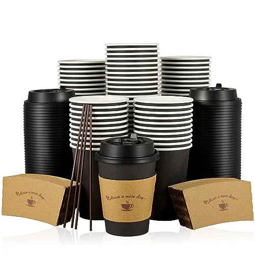 Solid 100 Pack 12 oz Coffee Cups with Lids 100 Count Fashionable