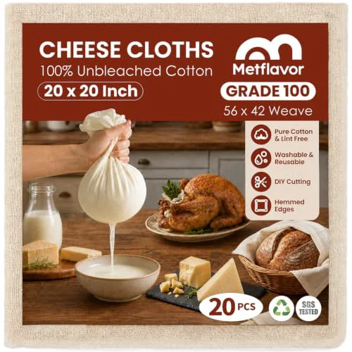 Elite 20Pcs Unbleached Cheese Cloths for Straining 20x20Inch Reusable Value Pack Prestigious