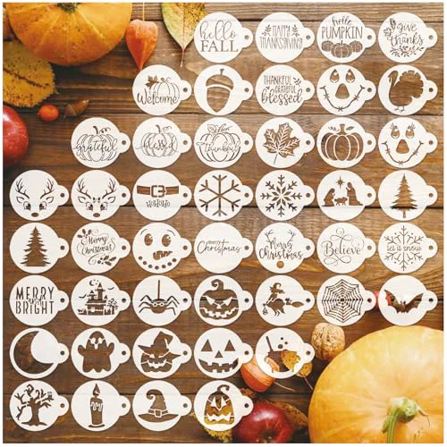 Versatile 45Pieces Christmas Halloween Fall Thanksgiving Cookie Stencils Reusable Holiday DIY Baking Cake Templates Stencil for Food Dessert Craft Smart