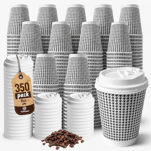 Consistent 350 Pack 8 oz Insulated Disposable Coffee Cups with Lids 350 Count Fine Crafted