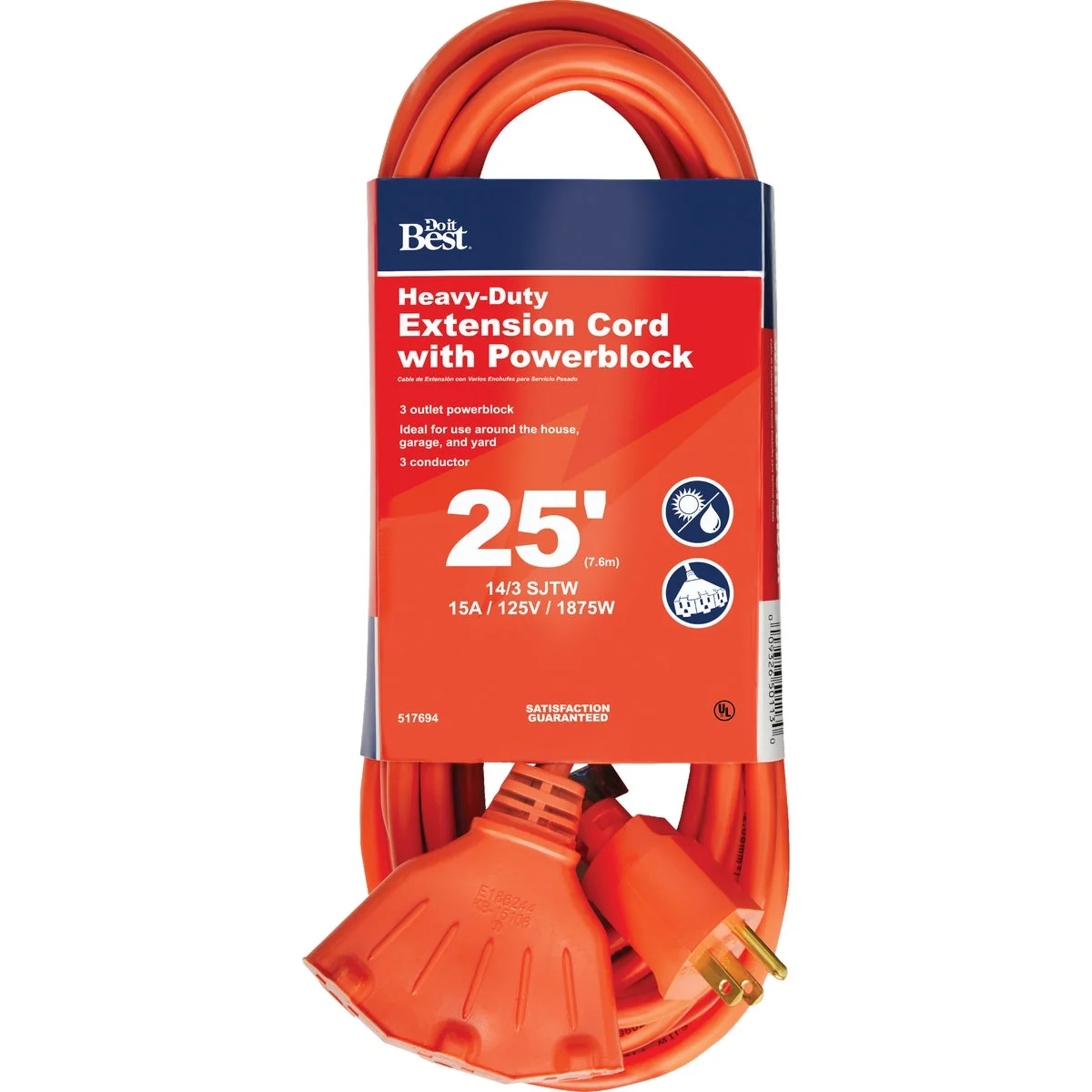 High-Grade Do it 25 Ft. 14 3 Extension Cord with Powerblock Soft