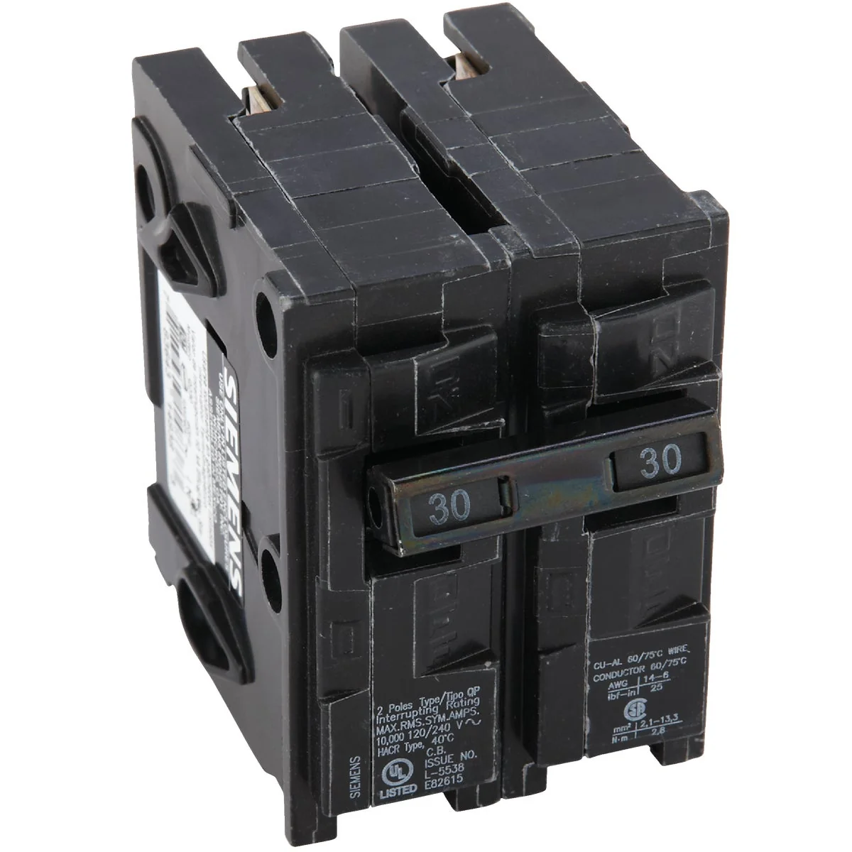 Clean Connecticut Electric 30A Double-Pole Standard Trip Interchangeable Packaged Circuit Breaker Smooth