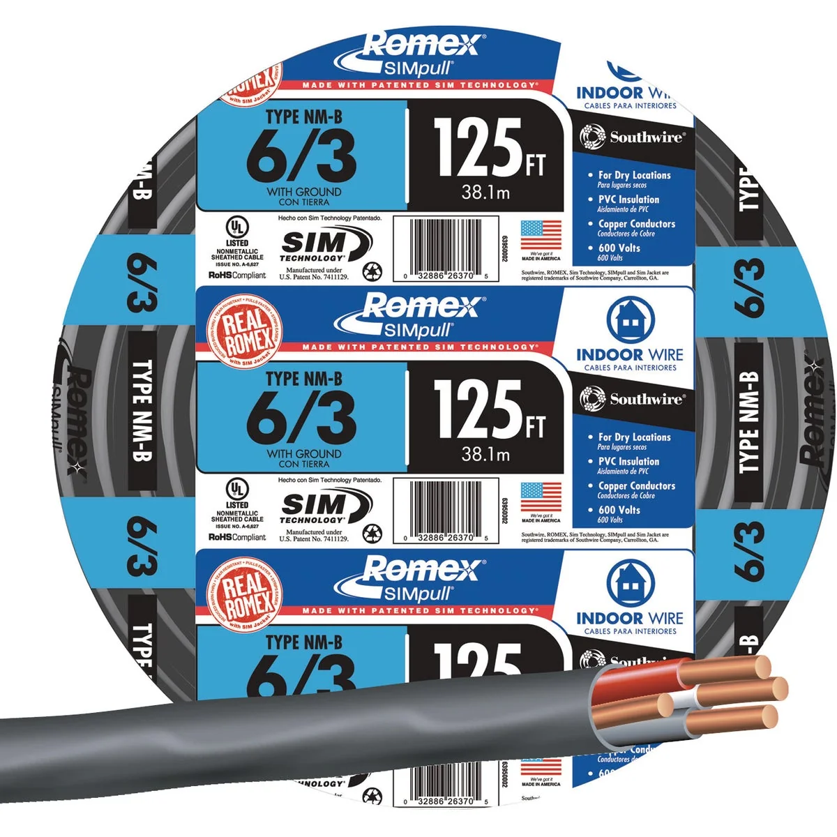Top-Quality Romex 125 Ft. 6-3 Stranded Black NMW G Electrical Wire Luxury