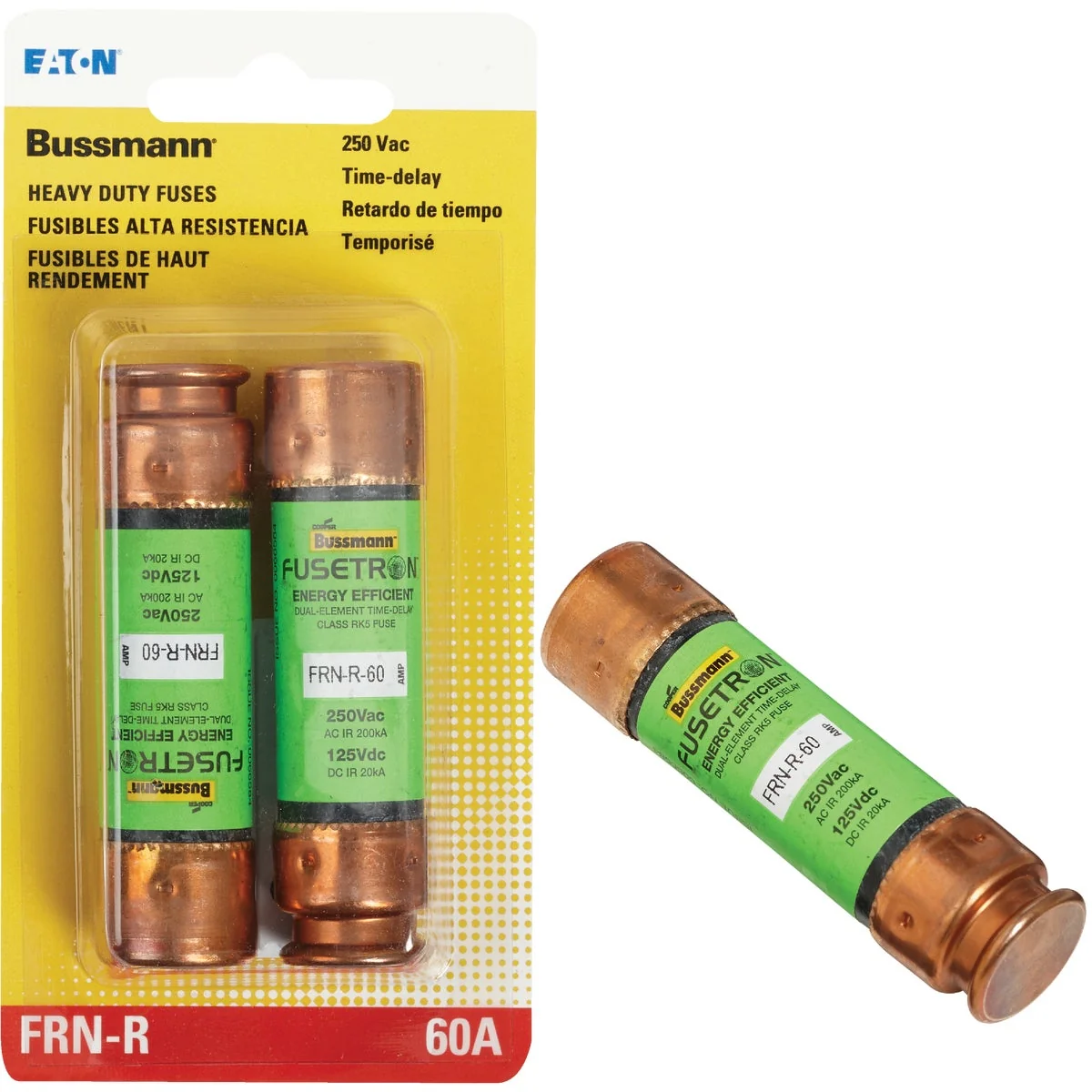 Lightweight Bussmann 60A FRN-R Cartridge Heavy-Duty Time Delay Cartridge Fuse 2-Pack Elegant