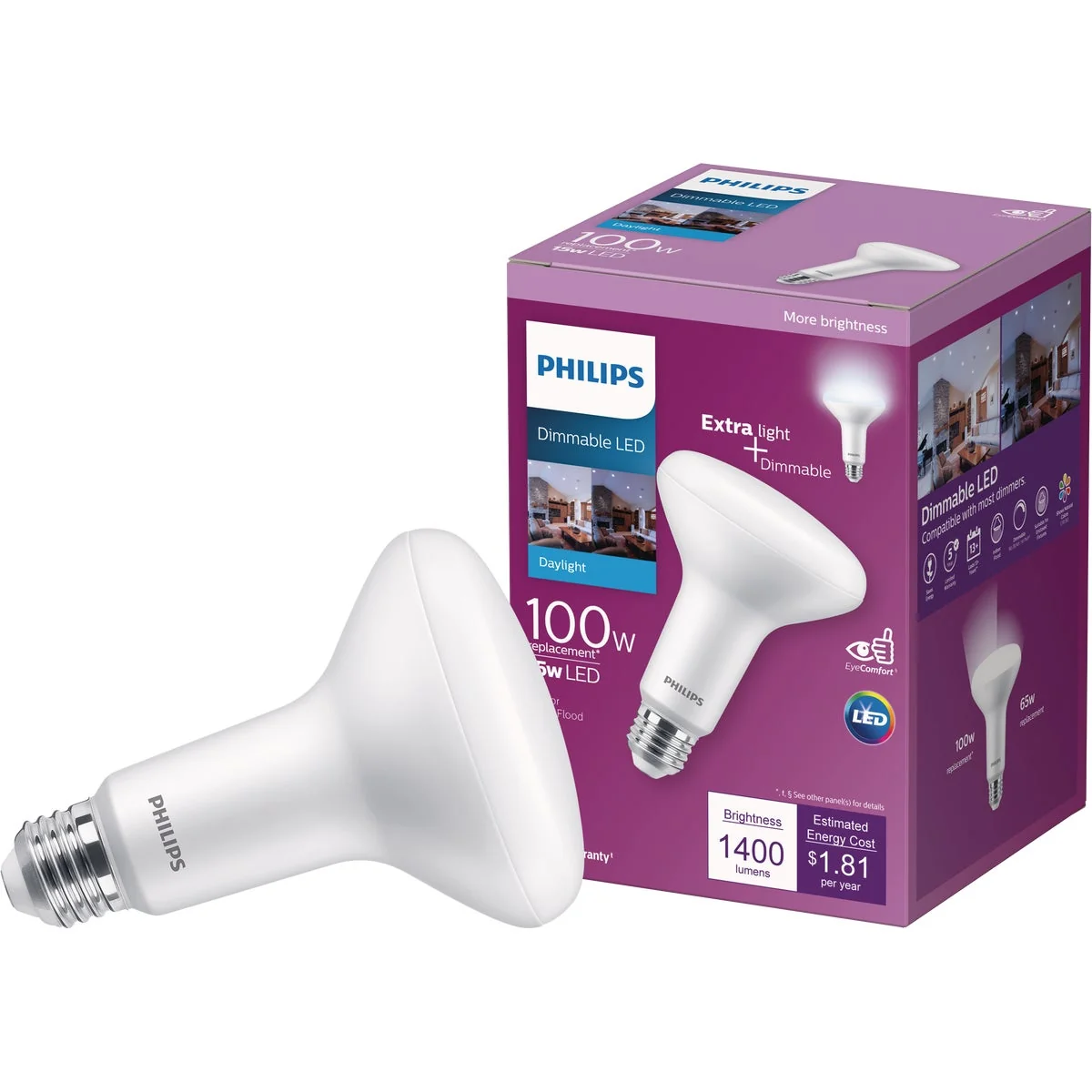 Quality Philips 100W Equivalent Daylight BR30 Medium Dimmable LED Floodlight Light Bulb Pure